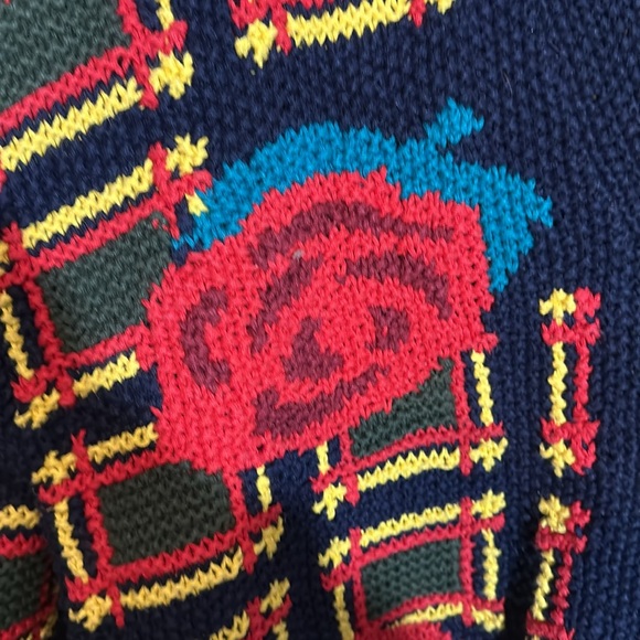 Vintage 1990s Black Chunky Knit Cardigan Square Large Floral Print Roses No Tags - Picture 11 of 16